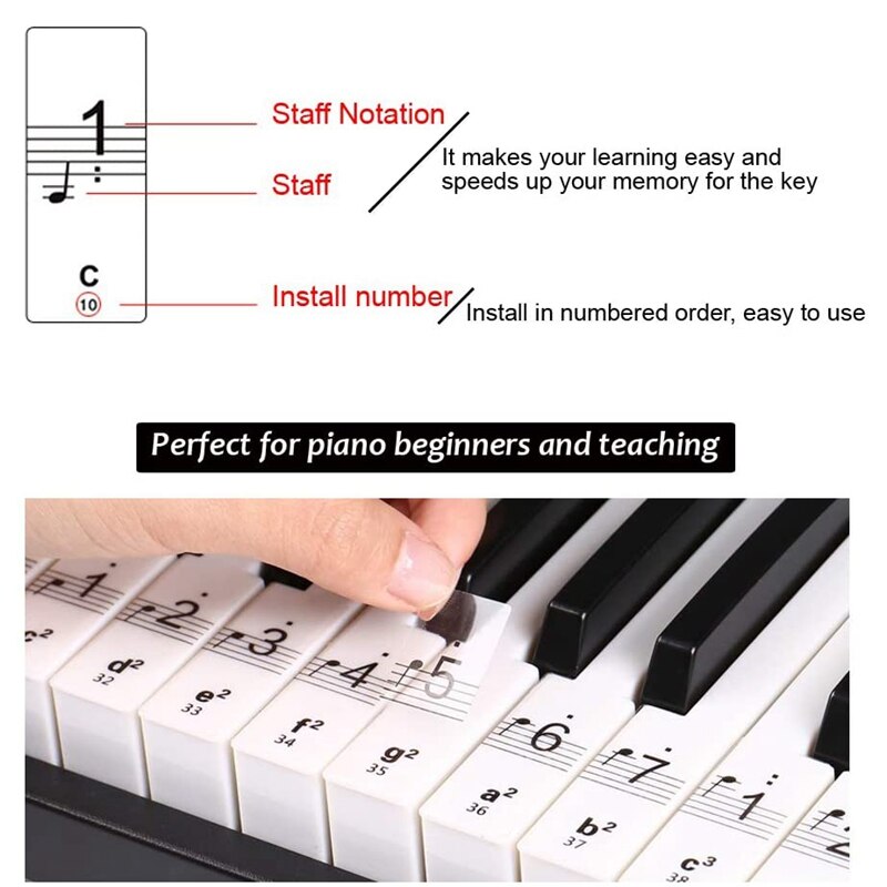 Piano Notes Gids Voor Beginner, Siliconen Verwijderbare Piano Keyboard Note Labels 6188 Key Full Size Herbruikbaar