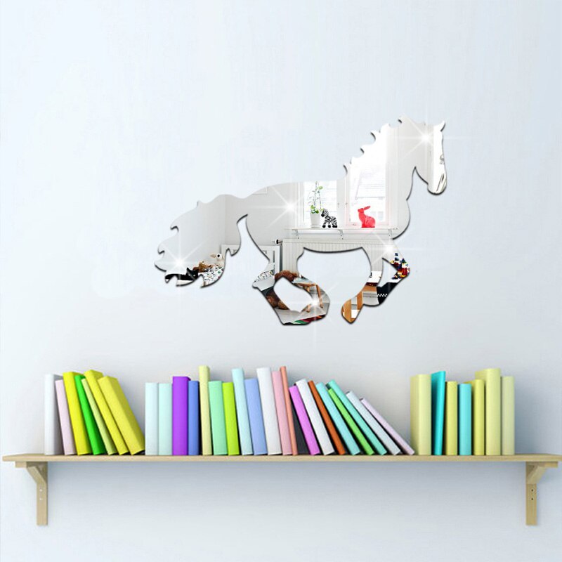 3d akryl spejl vægklistermærke dyr hest til succes stue kontor væg dekorativt klistermærke: Sølv a