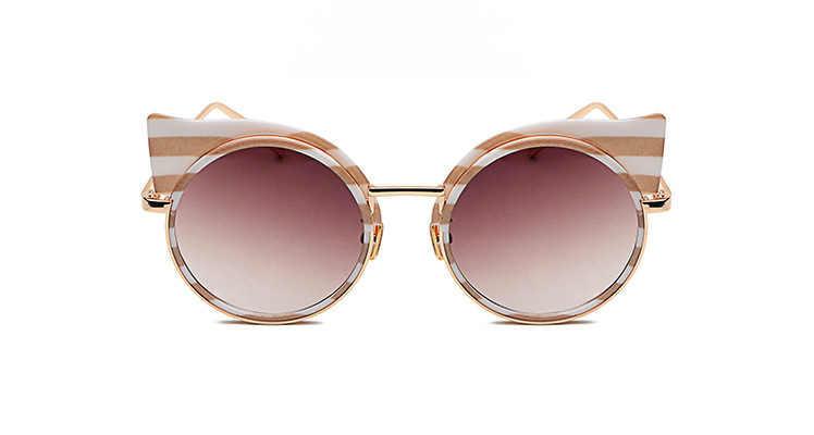 Emosnia Stripe Cat eye Sunglass Round Brands Sunglasses Women Zebra Metal Frame Vintage Oculos De Sol: C3 Yellow Stripe