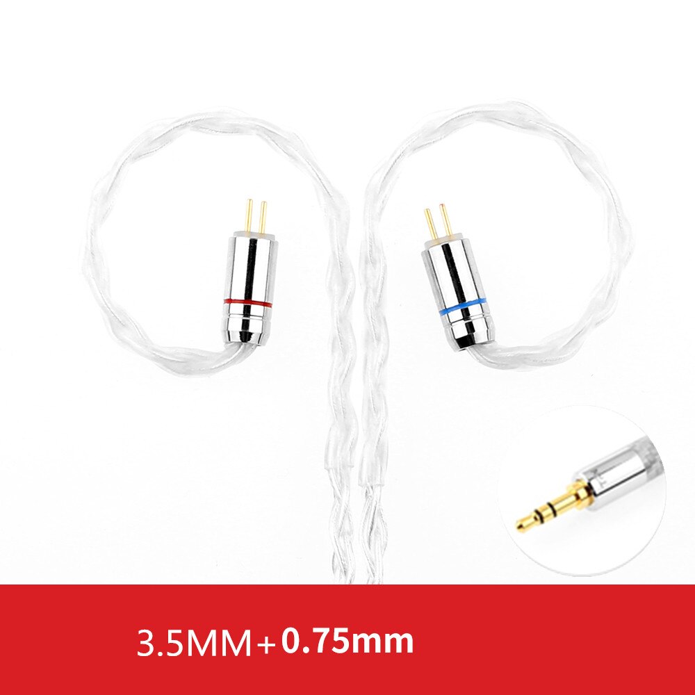 Newest TRN T3 8 core silver cable Upgrade Earphone Cable 3.5/2.5mm MMCX/2Pin Connector For TRN V90 BA5 ST1 V80 T3 P1 T4 ZSX C12: 3.5mm 0.75mm