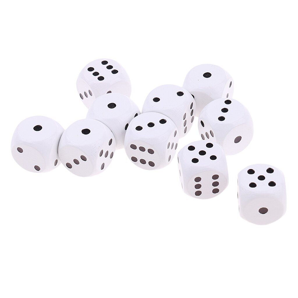 10Pieces Wooden Dice D6 Six Sided Dotted Dice For: White