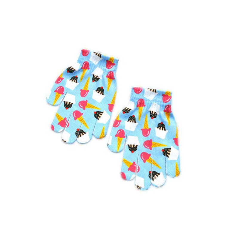 Guantes estampados en 3D para niños y niñas, con dedos, guantes cálidos de invierno, pintados con dibujos animados, 7 a 11 años: Ice cream