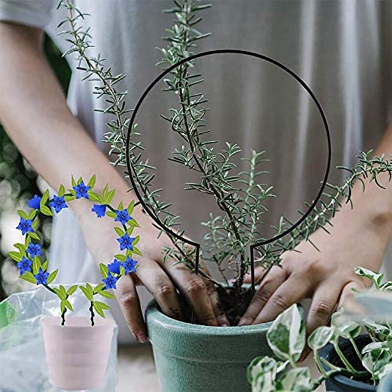 Lot De 5 Supports Pour Plantes Grimpantes En Fer - Formes Cœur Et Rond, 23x37 Cm