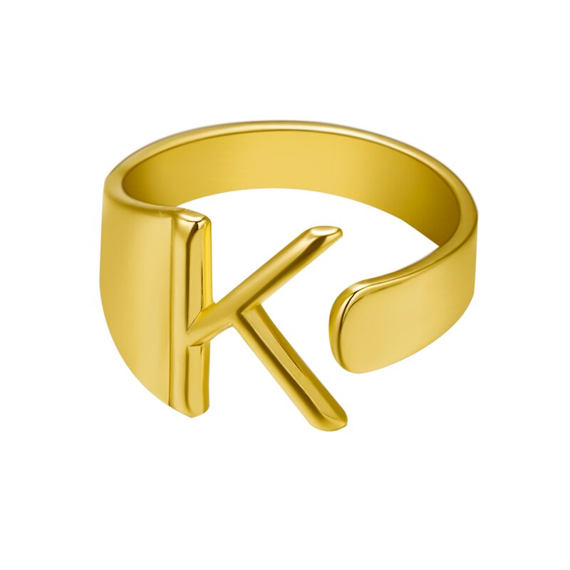 Rinhoo A-Z 26 Letter Initials Ring For Women Trendy 3 Color Name Alphabet Chunky Adjustable Finger Female Party Jewelry Men: Gold