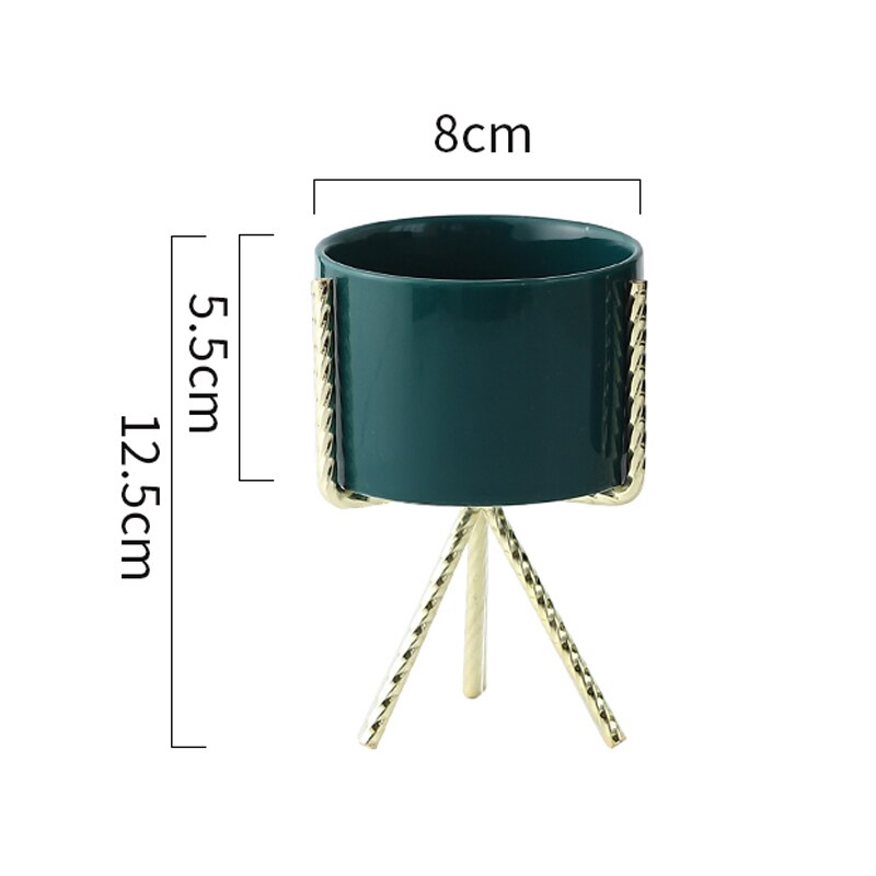 1 stuk scandinavische stijl marmeren keramiek ijzeren kunst vaas bloempot met ijzeren houder tafelblad huis bruiloft woonkamer decoratie: Groen s