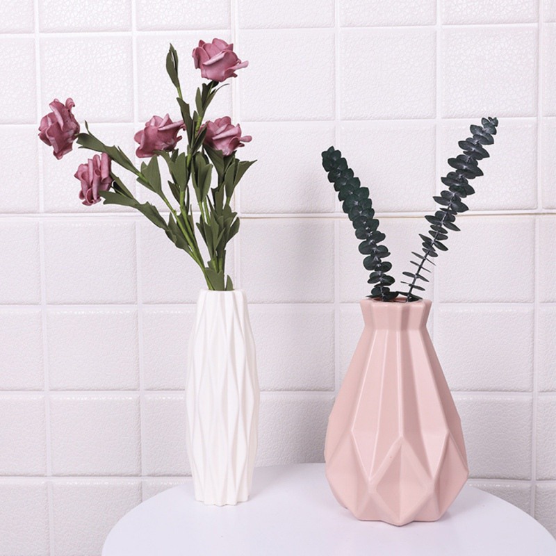 Florero de plástico Origami blanco rosa imitación cerámica florero cesta de flores arreglo contenedor decoración del hogar