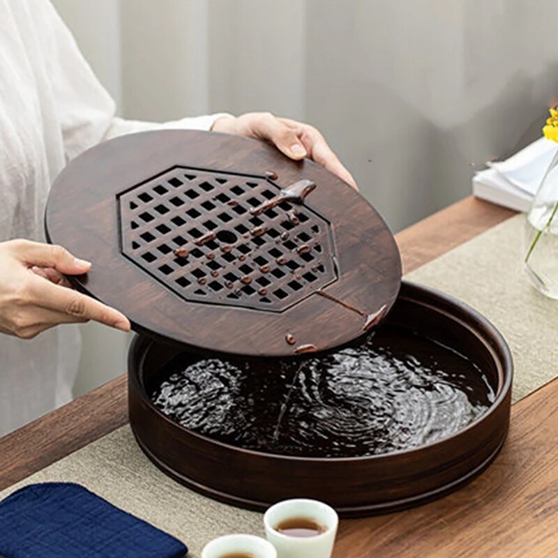 Chinese Tea Tray Bamboo Tea Tray Tea Board Large Capacity Water Storage Kung-Fu Tea Set Traditional Pu'Er Tea Tool