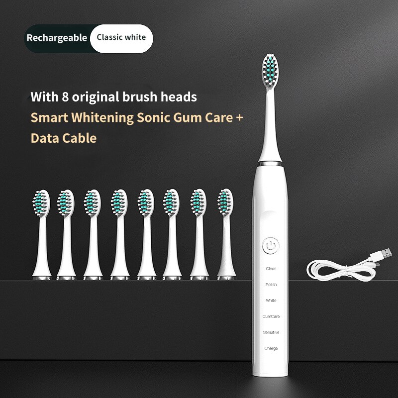 Ultrasound Electric Toothbrush Smart Tooth Brush Ultrasonic Automatic Fast Rechargeable Soft Electronic Washable Toothbrush: USB White
