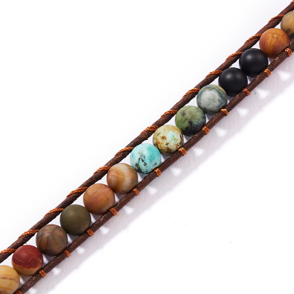 Pulsera de envoltura de cuerda de 3 capas para mujer piedra mate bohemio hecho a mano multicapa Mala cuentas de cuero joyería mujer