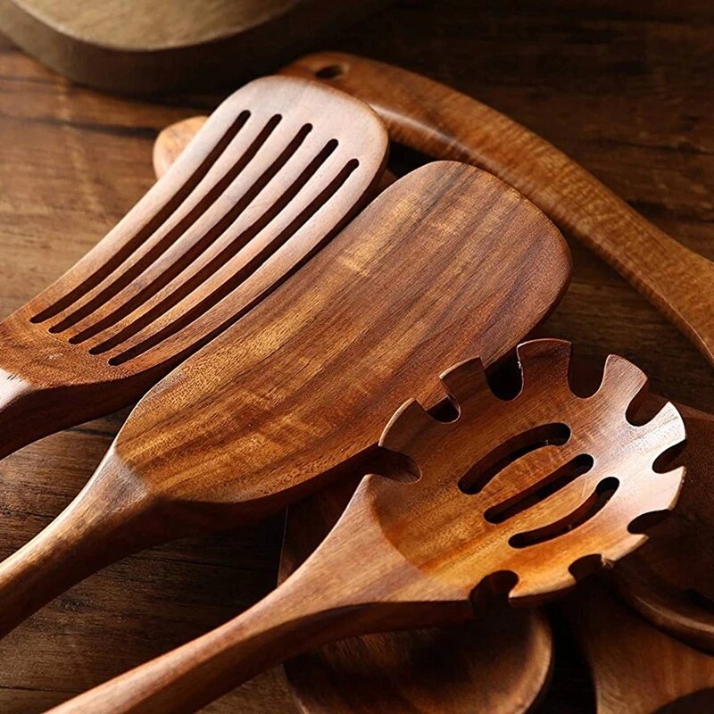 Thailandia Teak Legno naturale Stoviglie Cucchiaio Mestolo Turner Lungo Colino per riso Zuppa Skimmer Cucchiai da cucina Scoop Set di utensili da cucina