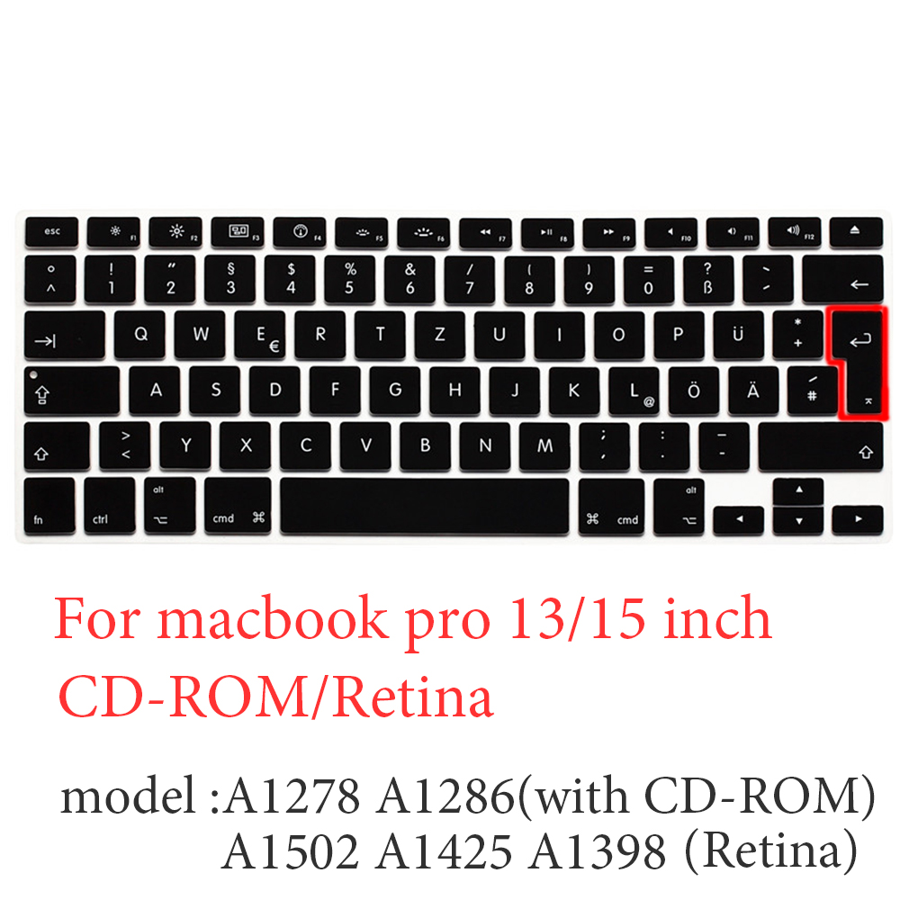 German Laptop Silicone Cover Laptop cover For macbook air 13 pro15 touchbar 11" Keyboard cover Dust-proof silicone keyboard case: pro retina CD-ROM