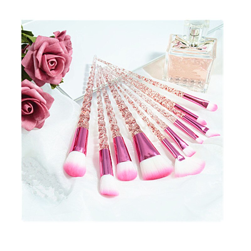 10Pcs Diamond Make-Up Kwasten Set Crystal Brush Powder Blush Foundation Oogschaduw Borstel Eenhoorn Make Up Kits Blending Brush: A