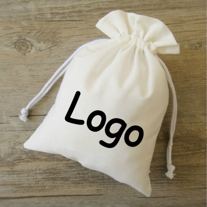 50PCS Cotton Pouch Cloth Drawstring Bag Jewelry Packaging Sachet Makeup Wedding Party Candy Custom Bags Wrapping Print Logo