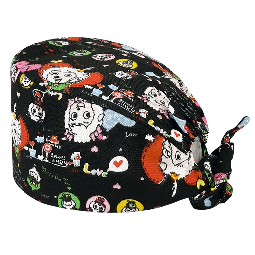 Mode Katoen Cartoon Animatie Afdrukken Verpleegkundige Cap Ademend Operatiekamer Unisex Werk Cap Schoonheidssalon Verpleging Scrub Cap: 22090