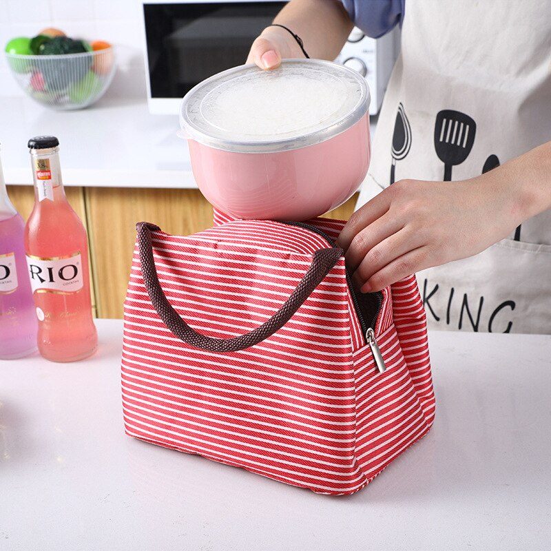 Mode Streep Lunch Bag Waterdichte Tassen Picknick Voedsel Lunchbox Tas Voor Kinderen Vrouwen Meisjes Dames Heren Kinderen