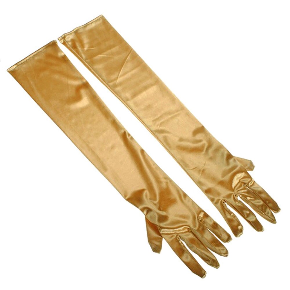 Lange handsker satin opera aftenfest prom kostume handske sort blå guld lyserød: Guld