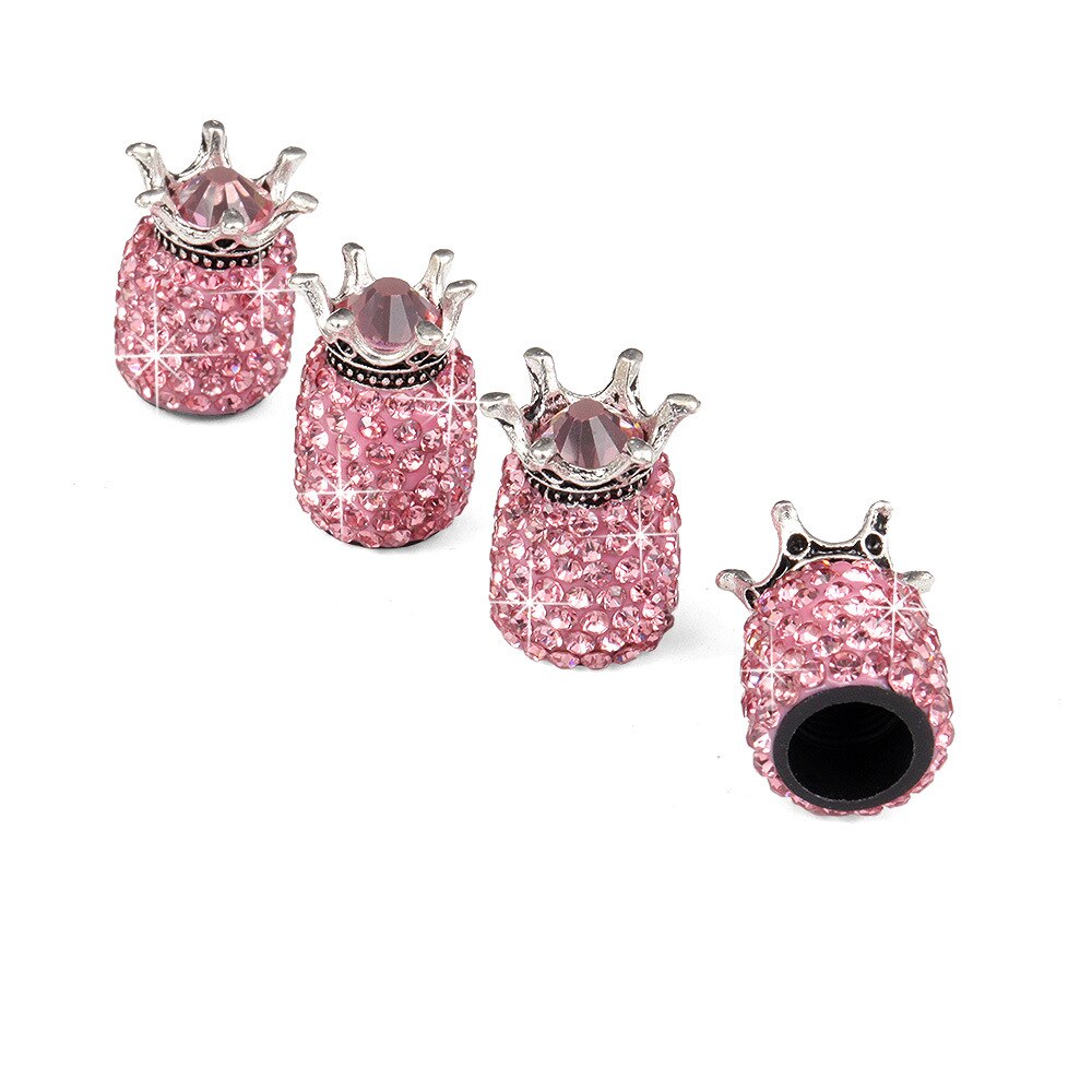 Auto Wielen Ventieldopjes Crown Bling Diamond Crystal Rhinestone Clay Abs Air Lekvrij Caps Reparatie Kit: pink 4pcs