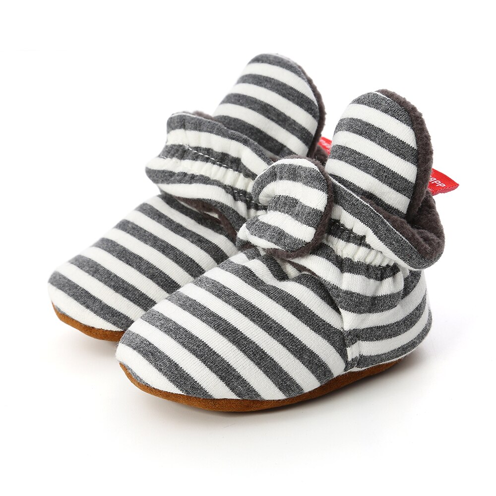 Établi à la 0-18M | Chaussons à semelle souple, bottes à rayures en coton, chaussures de berceau pour bébés garçons et nourrissons: A / 7-12 mois