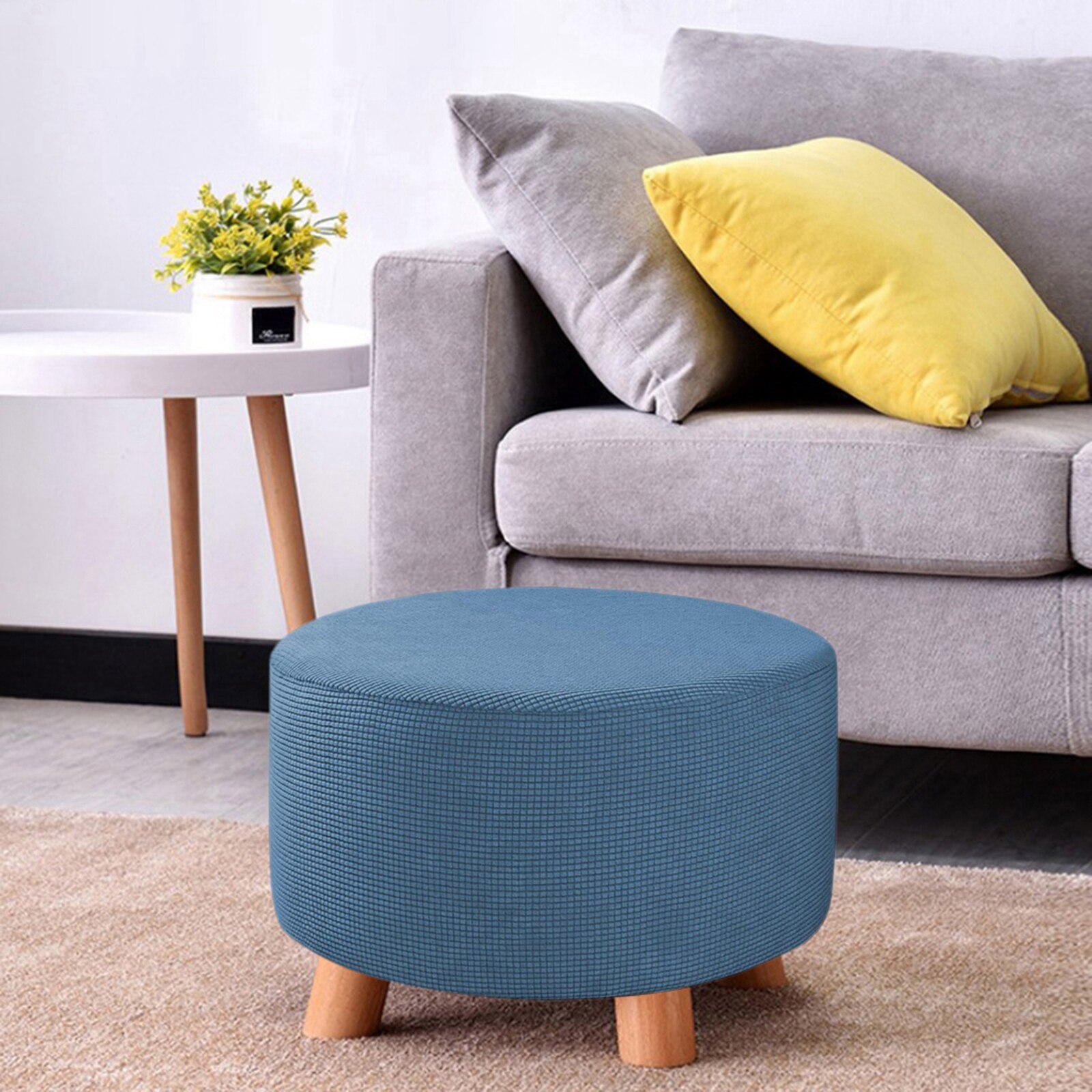 Ottoman Slipcovers Round Ottoman Footstool Cover Removable Machine Washable: Blue