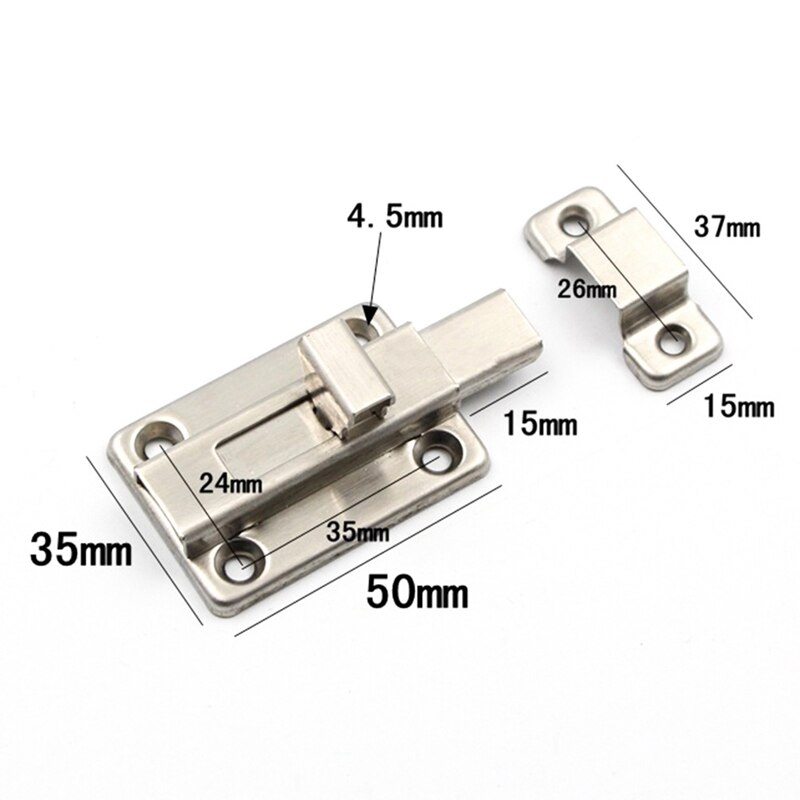 1Pc 2/3/4 Inch Long Silver Stainless Steel Door Latch Sliding Lock Bolt Latch Hasp Staple Gate Safety Lock