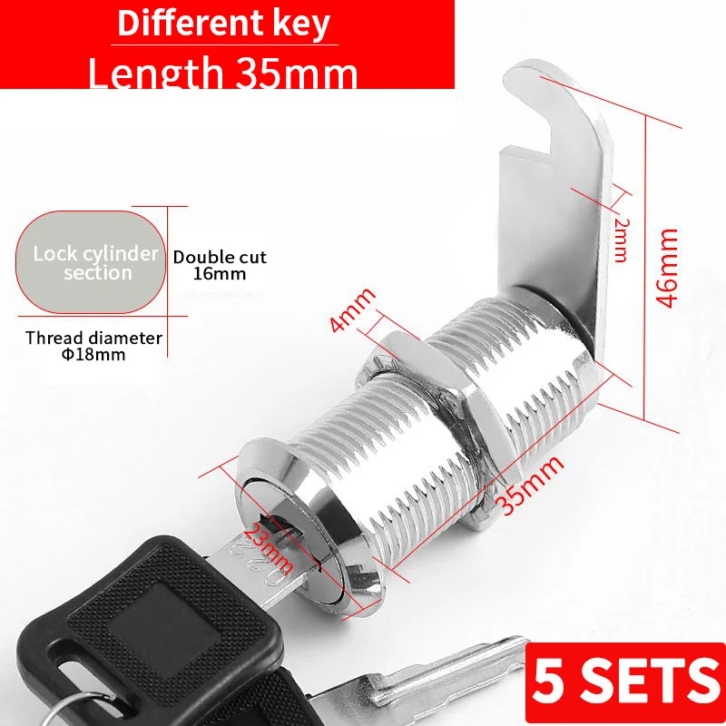 5 SETS File Cabinet Lock Iron Sheet Locker Cylinder Employee Cabinet Storage Cabinet Mailbox Universal Tongue Lock With 2 Keys: MULTI