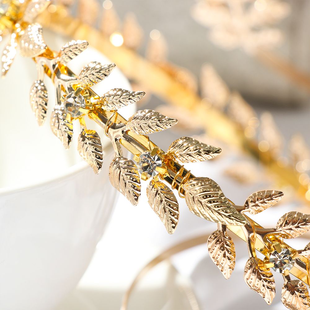 Serre-tête en forme de feuille dorée pour femme, accessoire de coiffure de mariée, diadème romain, couronne, bijoux