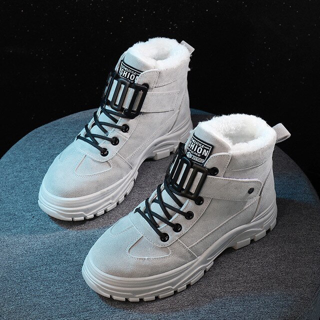 Kvinnor vinterskor sammet päls platå sneakers svart/vit hög topp kvinnliga fritidsskor bomull vadderade snöskor  u275: Grå / 7.5