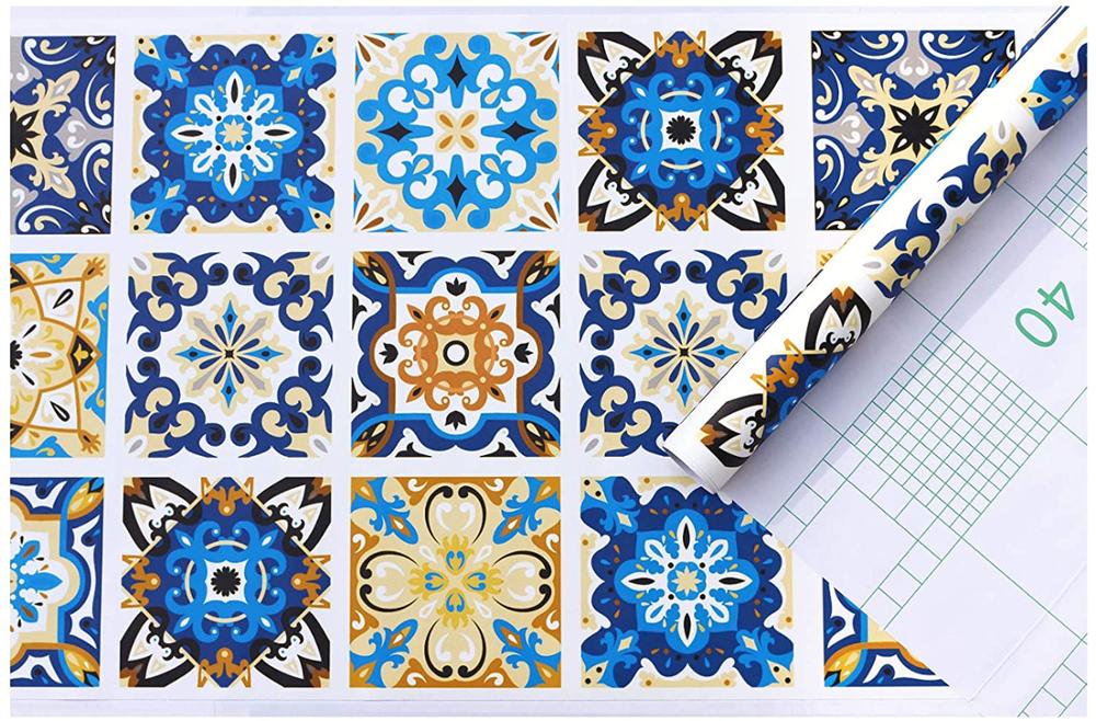 LUCKYYJ Morocco Tiles Peel and Stick Wallpaper Vinyl Self-adhesive Contact Paper Removable Blue Multi Backsplash Bathroom