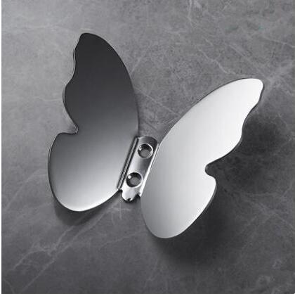 Porte-manteau en forme de papillon, crochet en laiton, lumière de luxe en bronze à canon trois dimensions, décoration de chambre à coucher, porte-manteau pour porche: chrome