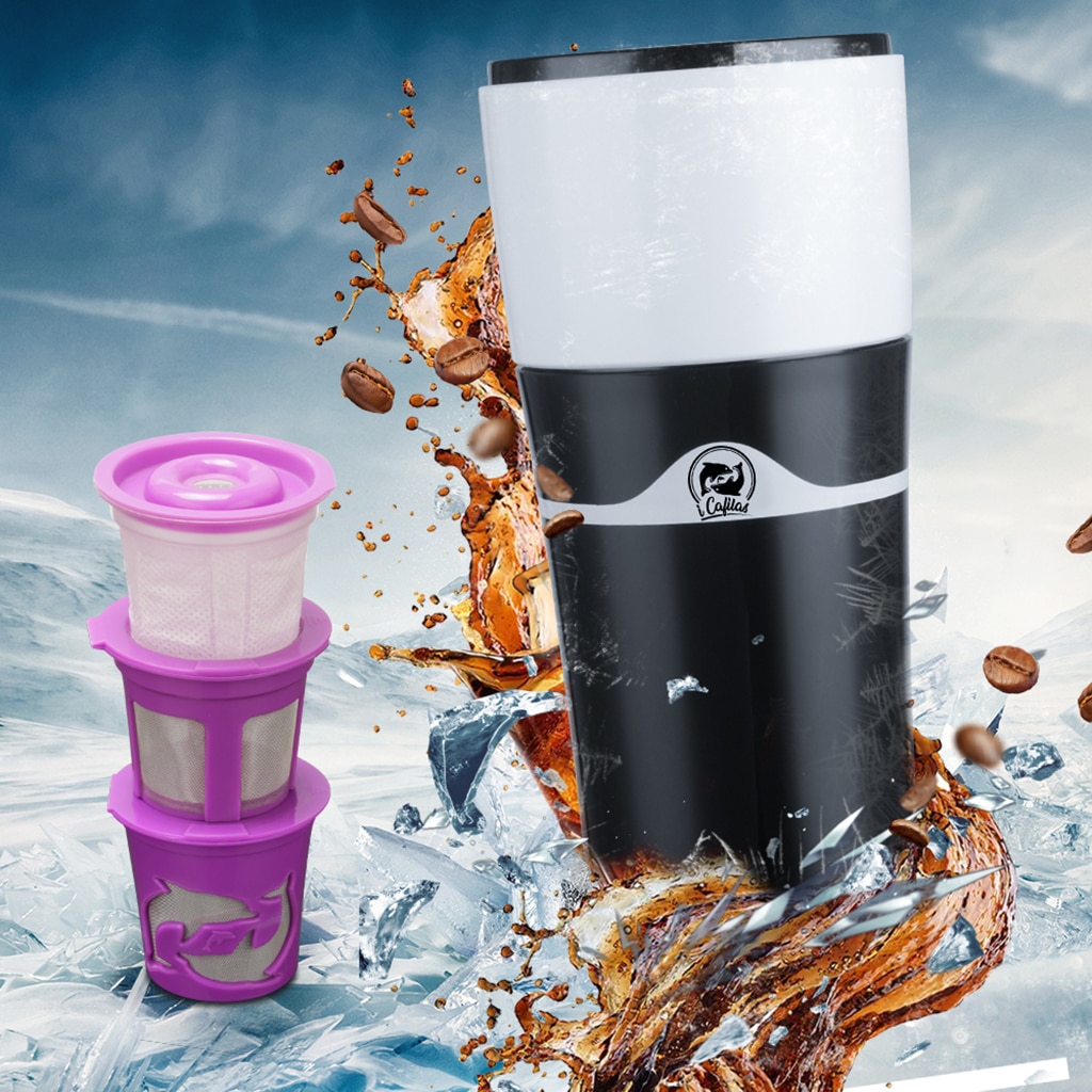 Portable Drip Coffee Maker Travel Mug Compatible with K-Cup Manual Espresso Coffee Maker (Black)