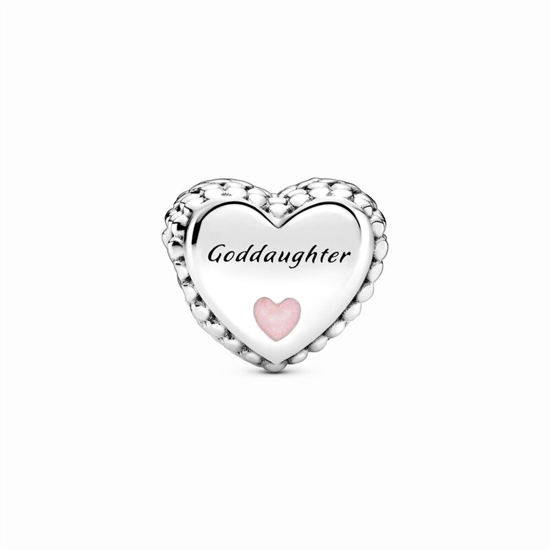 Herzanhänger für patentochter, silberplattiert, passend für armbänder, rosa, süß, für frauen, silberne perlenanhänger