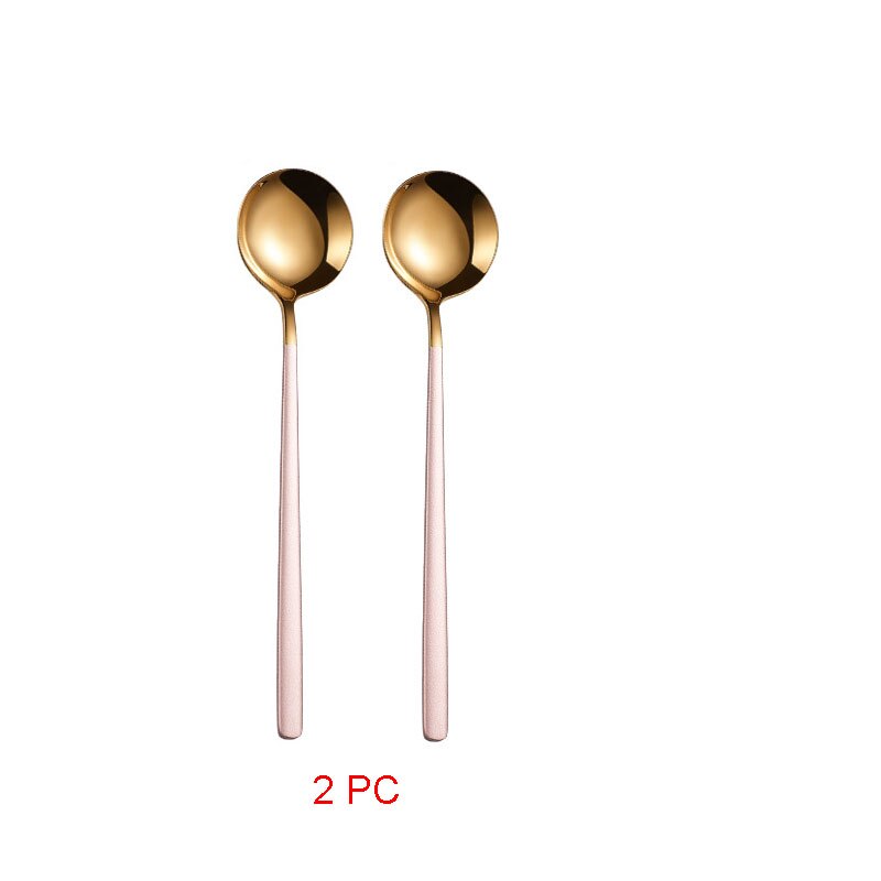 Cucharas doradas de acero inoxidable 304, Juego de 2 piezas de cubiertos dorados, cuchara de postre dorada única, cubertería Ettuce: Pink gold spoon