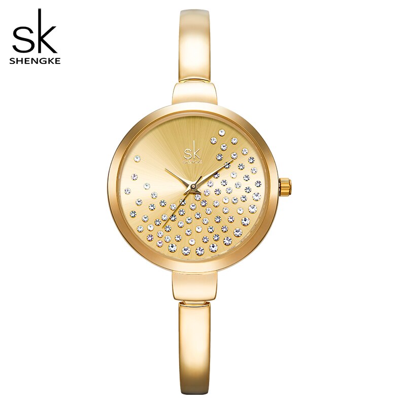 Shengke Vrouwen Horloges Vrouwen Mode Horloge Genève Dames Horloge Luxe Diamond Quartz Horloge Voor Vrouwen: gold