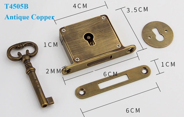 1Pc Vintage Brass Cabinet Drawer Lock With Hades Key: Ivory