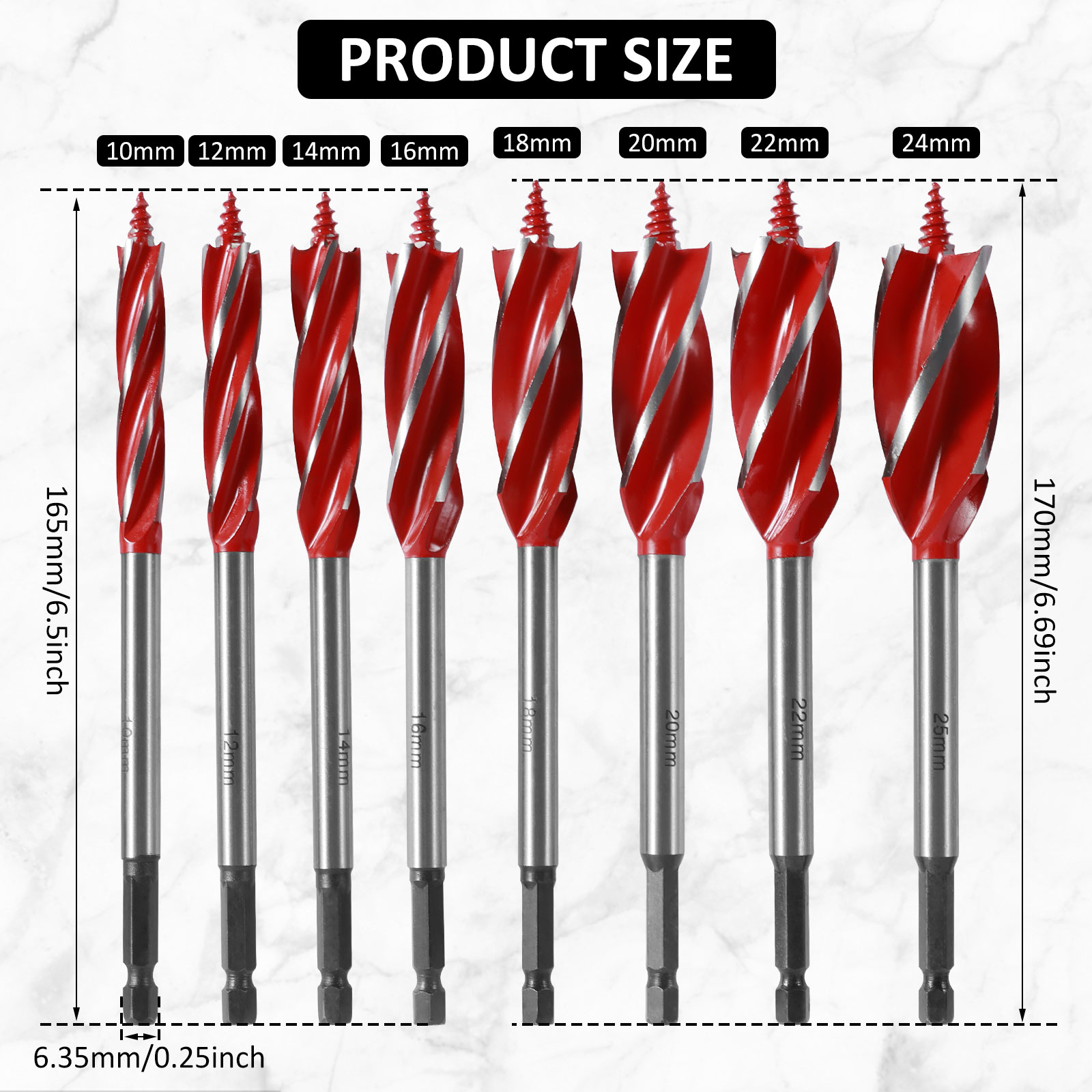 Woodworking Twist Drill Bit Set Four Slot Four Blade Woodworking Support Drill Auger Drill Bits 10-25mm Reaming Drill Bit: Dark Grey