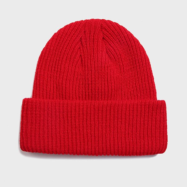 Voksen strikket kalot kvinder mænd afslappet hip hop hat akryl ski hue kasket unisex vinter holde opvarmning ensfarvede hatte: Rød