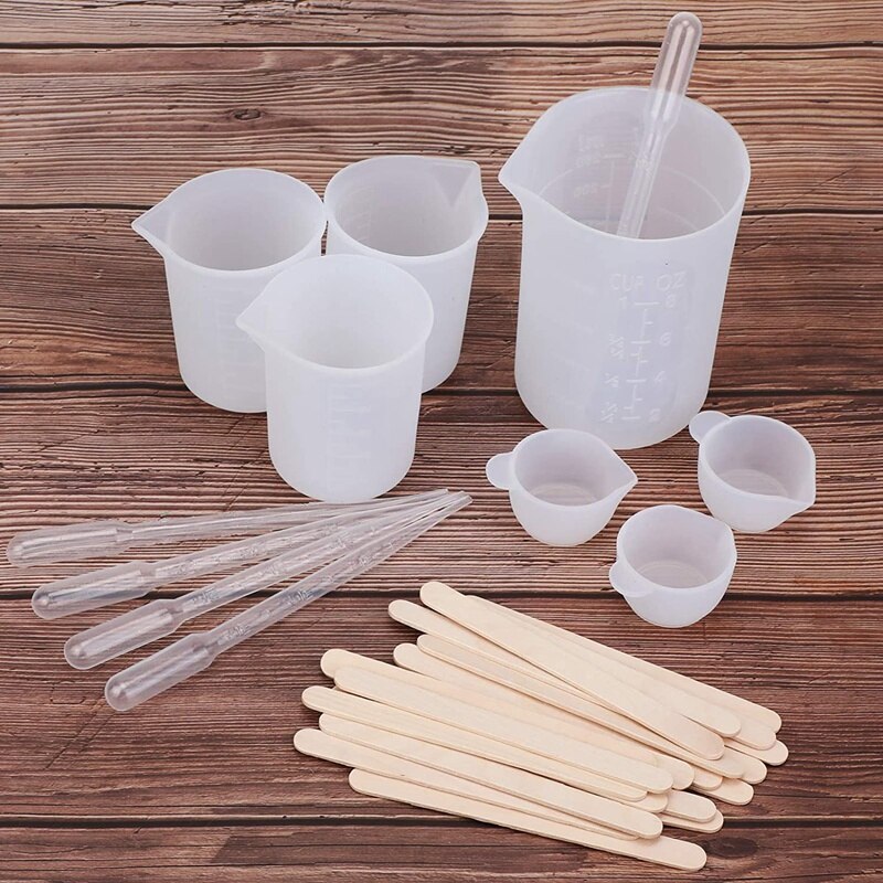 Silicone Measuring Cups For Epoxy Resin, Reusable Mixing Cups Jugs Resin Casting Container With Mixing Sticks For Resin