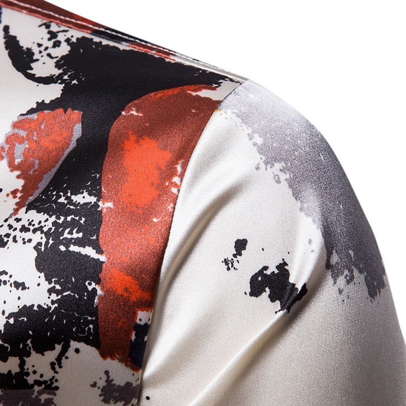 mannen Zijde Satijn Gedrukt Shirts Mannen Slim Fit Lange Mouw Party Shirt Tops Mannen Print Shirt S-2XL