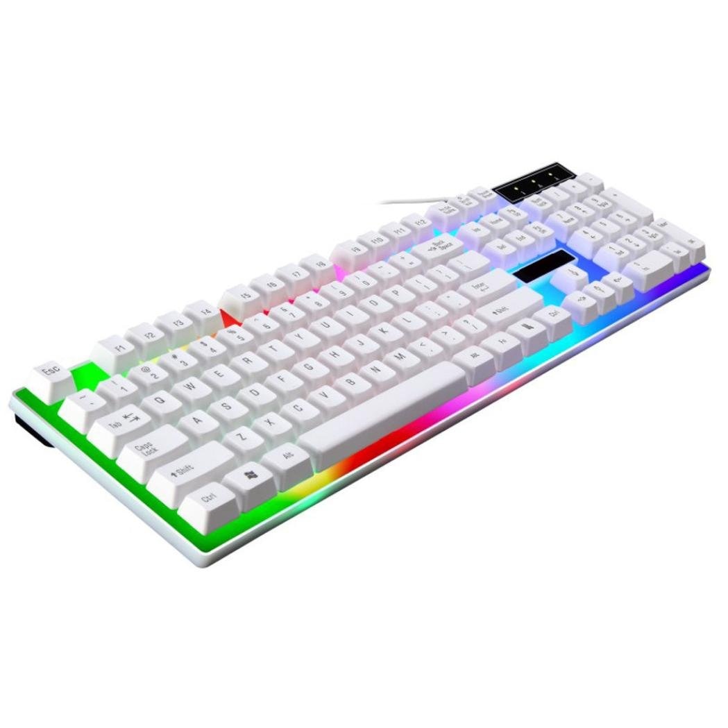 Keyboard Mouse Set,Cloudro G21 LED Rainbow Color Backlight Gaming Game USB Wired Keyboard Mouse Set 104Keys (Black/White)