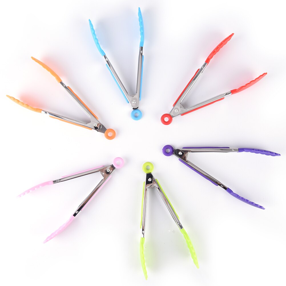 Silicone Food Clip Serving BBQ Meat Tongs Easy Salad Food Buffet Clip Steel Handle Outdoor Picnic BBQ Kitchen Tool