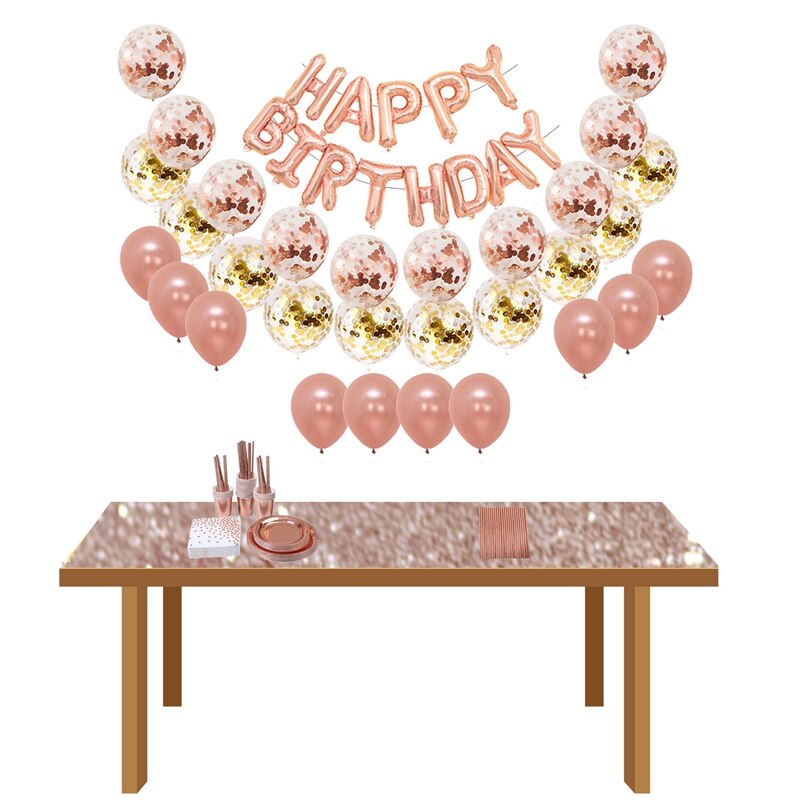 96 stk rose guldfolieballoner sæt med papirplader kopper drikke sugerør fødselsdagsfest dekoration baby shower forsyninger