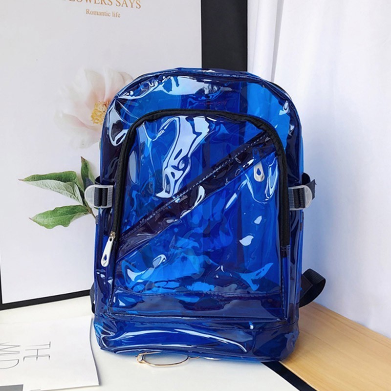 TTOU sac à dos étanche Transparent en plastique Transparent pour les adolescentes PVC sacs d'école épaules sac bonbons couleur fermeture éclair sac à dos: Bleu