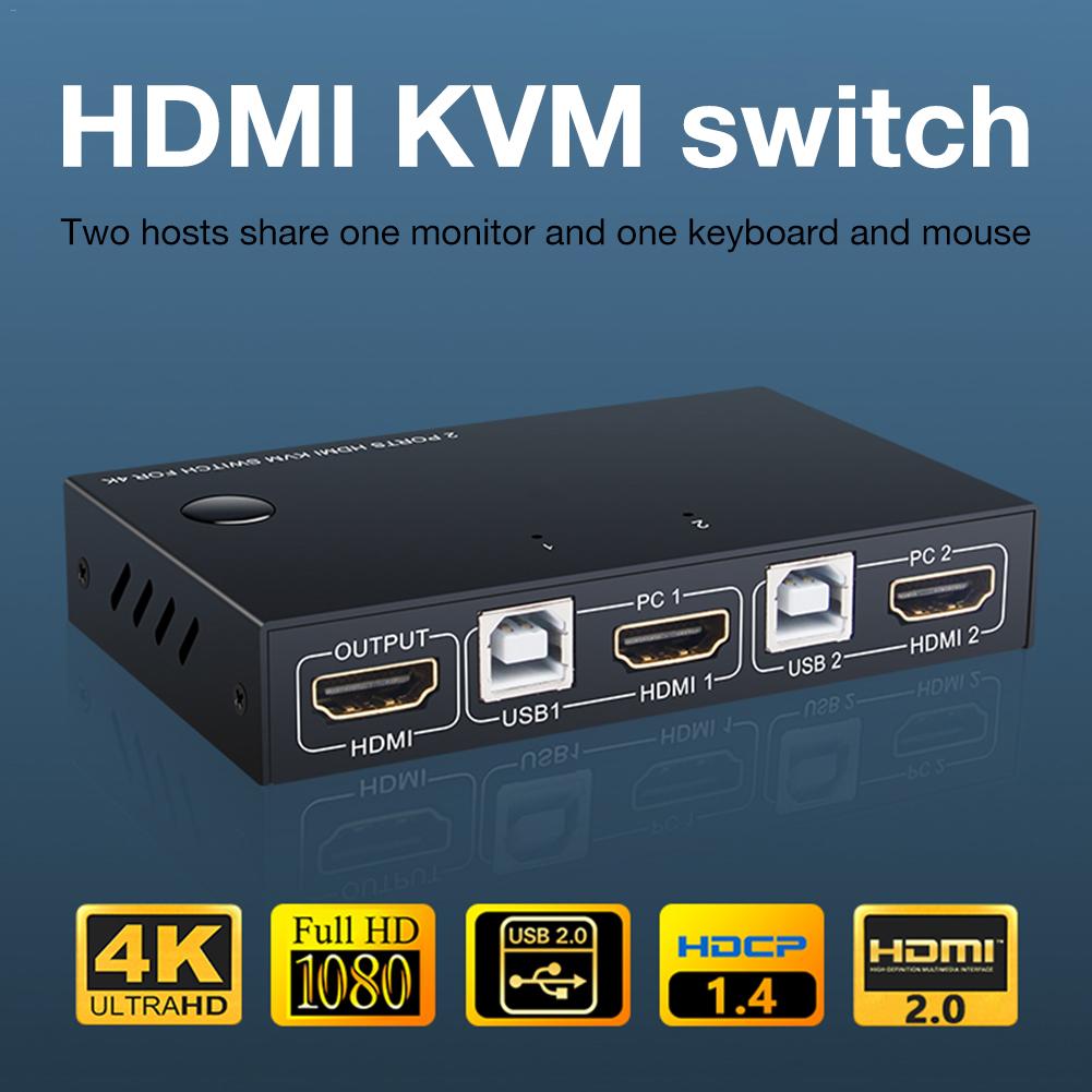 KVM HDMI Switch USB Switch Hub 4K HDMI Switcher Box 2 In 1 Switcher Voor PC Laptop HDTV PS4 xbox Met 2 Usb-kabel, 1 HDMI Kabel