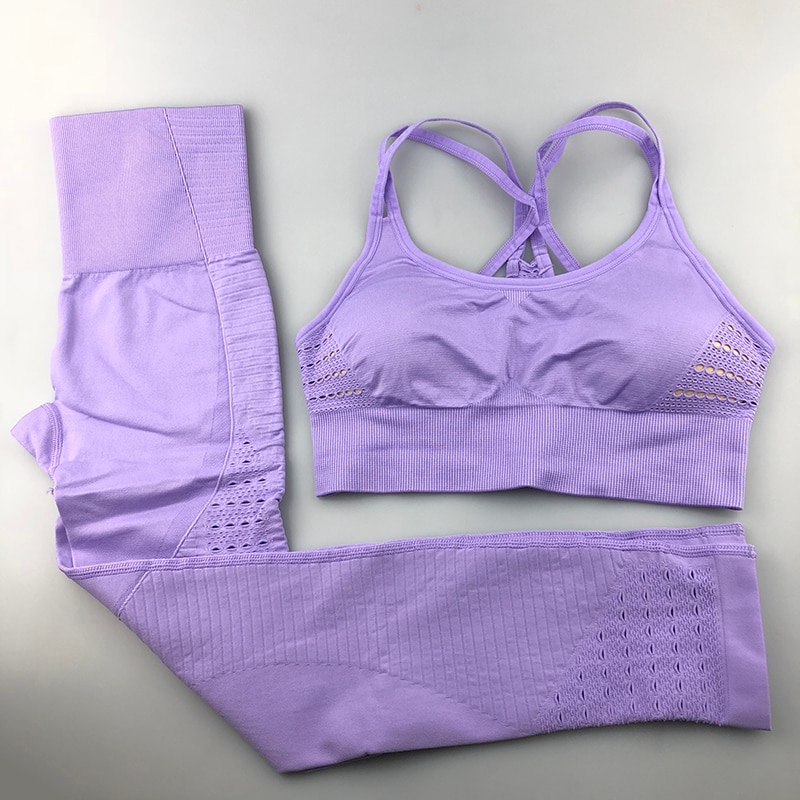 Sømløs yogasæt kvinder fitness tøj sportstøj kvinde gym leggings polstret push-up strappy sports-bh 2 stk sportsdragter