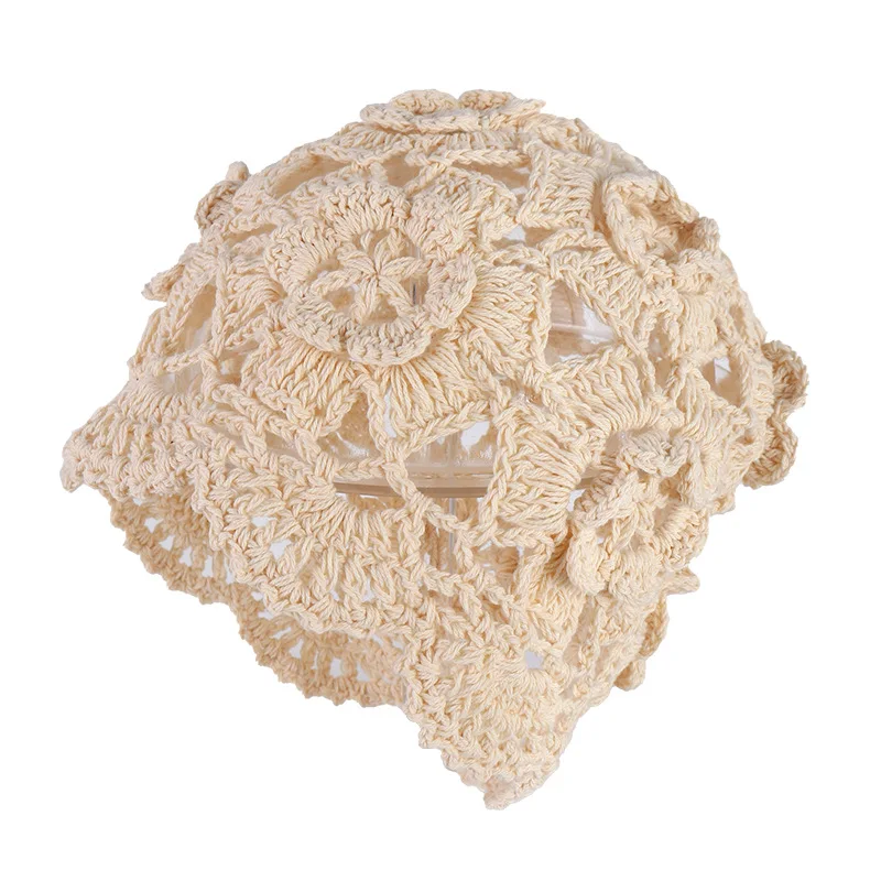 Cappello lavorato a mano all'uncinetto con fiori da donna Primavera Estate Moda versatile cappello sopra la testa sottile e traspirante con copricapo cavo