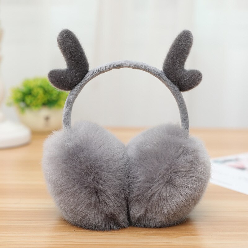 Winter Warm Plush Antler Earmuffs Korean Style Cute Solid Color Apparel Accessories For Women Girls Christmas Ear Warmers