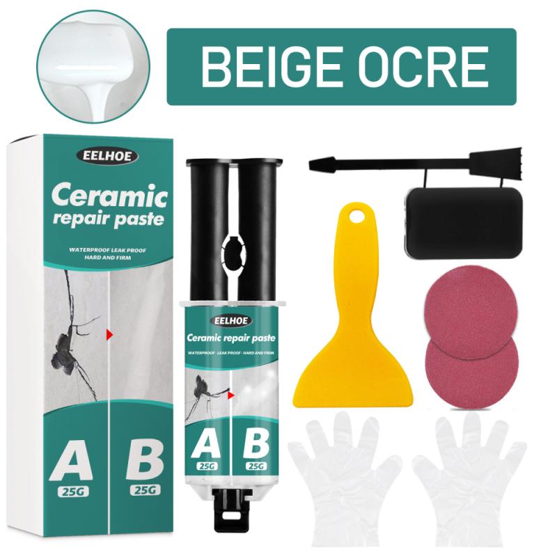 Pâte de réparation céramique pour carreaux de baignoire et douche, Kit de réparation de porcelaine pour puce de fissure, céramique de salle de bains, sol, pâte de réparation céramique: 01