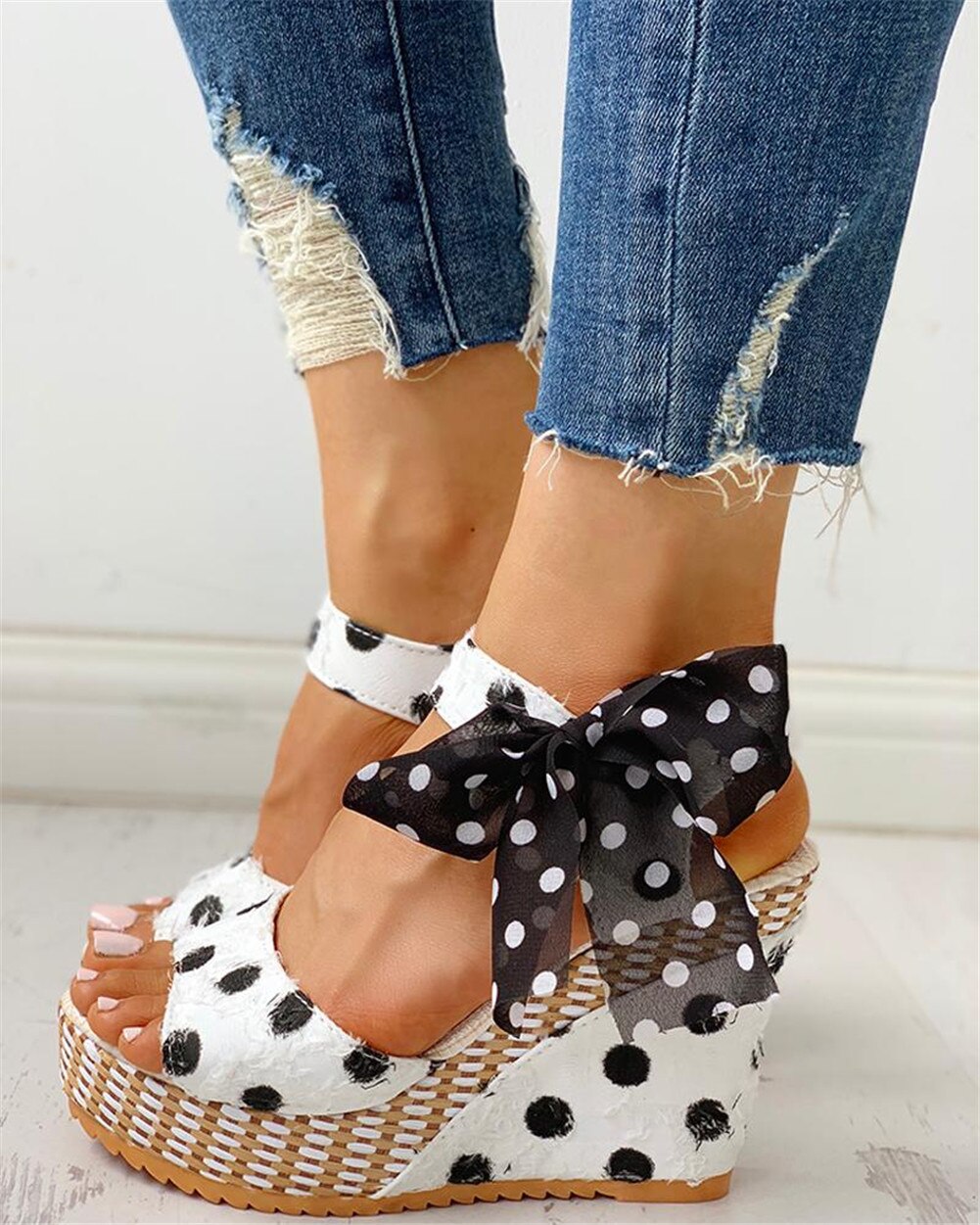 INS sweet polka dot Leisure Women Wedges Shoes Summer Sandals Woman casual Date Party Platform High Heels Shoes Woman