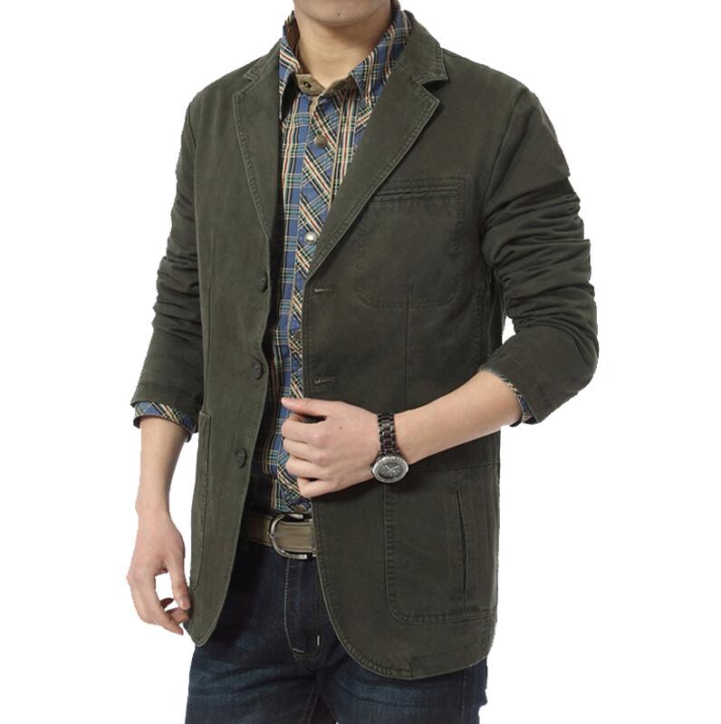 Blazer Men Casual Blazers Cotton Denim Parka Men's Slim Fit Jackets Army Green Khaki Large Size M-XXXL 4XL Outdoors Outwear Coat: Army Green / M