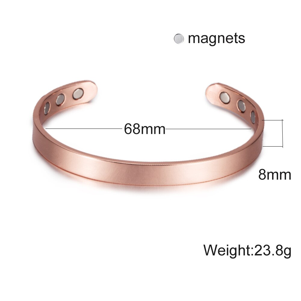 Pure Copper Magnetic Bracelet Benefits 8.3mm Adjustable Cuff Copper Magnetic Bracelet Arthritis Pain Relief Energy Bracelet Men: CB005 8mm